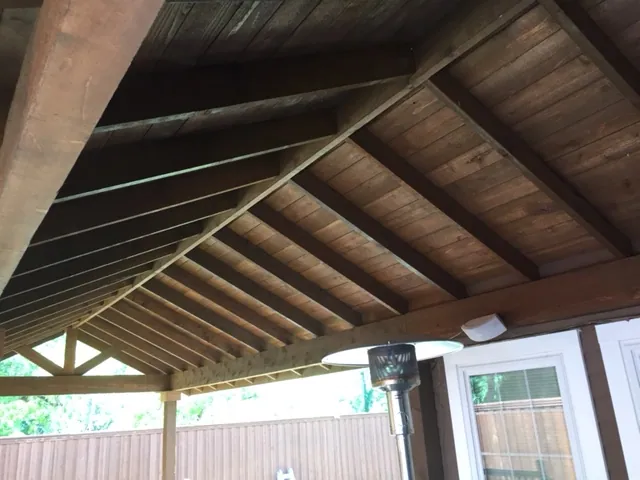 Patio cover interior gable view — Fence Max Texas project