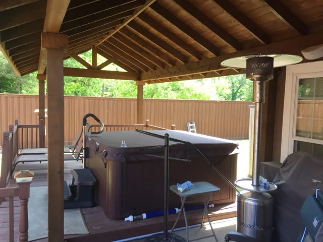 Patio cover gable interior view — Fence Max Texas project