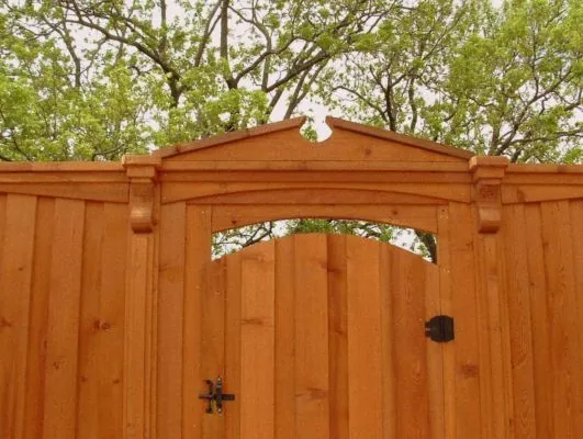 Wood custom gate close up — Fence Max Texas project